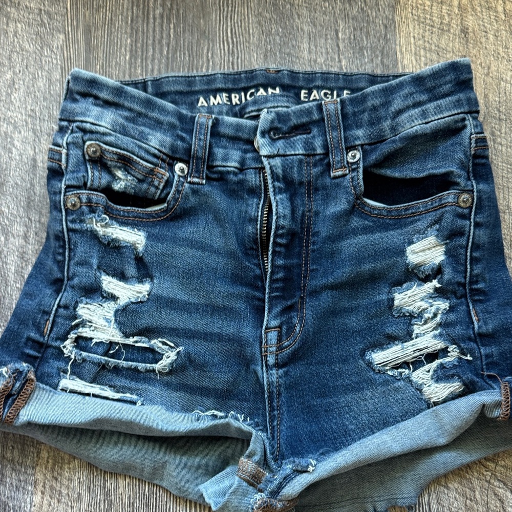American Eagle Outfitters Distressed Blue Jean Shorts size 0